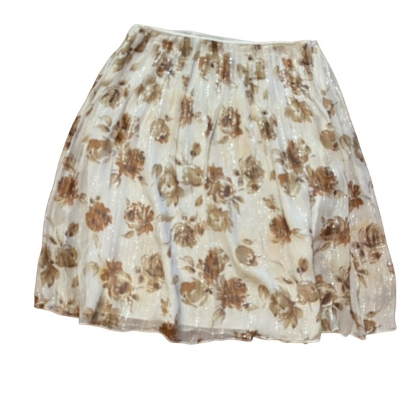 Chadwick’s Silk Floral Cream & Brown ALine Skirt Size 16 Metallic Thread Vintage - Picture 2 of 11